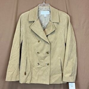Doncaster Beige Double Breasted Corduroy Blazer Women's Size 14 NWT
